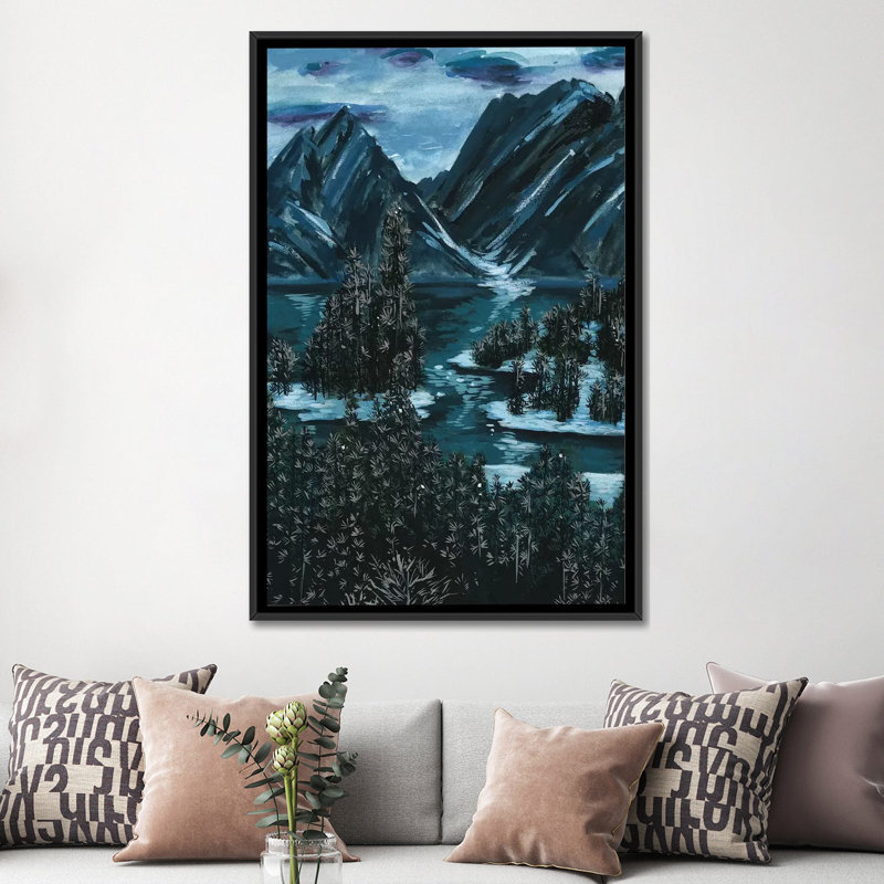 « mountainscape ii », reproduction de peinture à l’aquarelle sur toile tendue, H 26 po x l 18 po x P 1,5 po, Pas de tapis