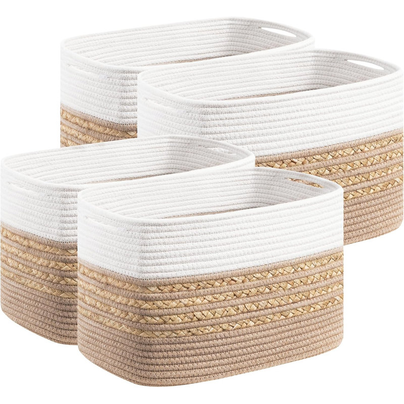 4 paniers de rangement en corde de coton tissé brun 4 pièces