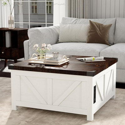 Farmhouse Lift Top Coffee Table With Storage, Wood Square Center Table With Charging Station&USB Ports, Living Room Central Table W/Large Hidden Space -  Gracie Oaks, 1545D833C65B40669926A35BEE363E33