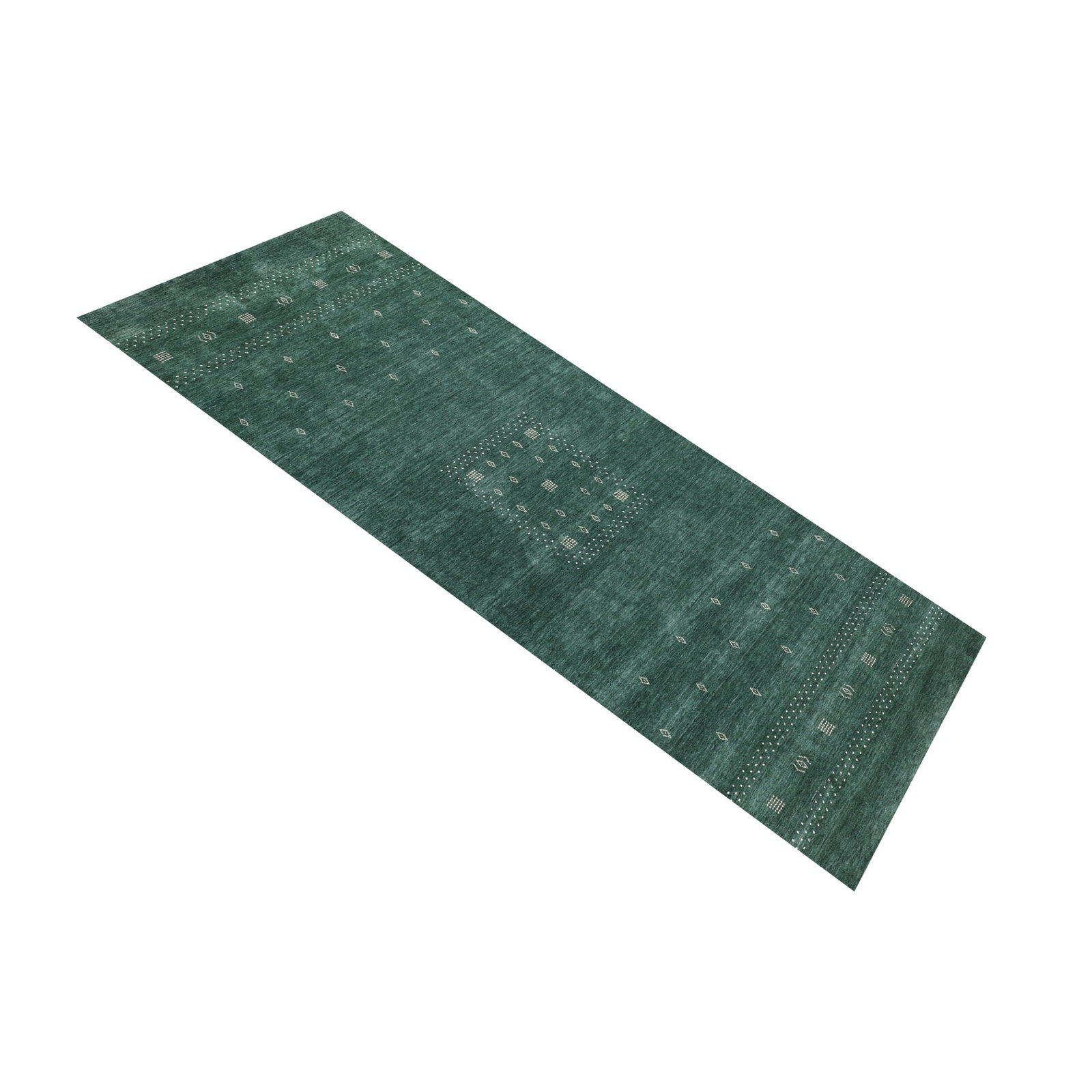 Simi Hand-Woven Geometric Cotton Wool Rug, Runner 2'6" x 8', Green