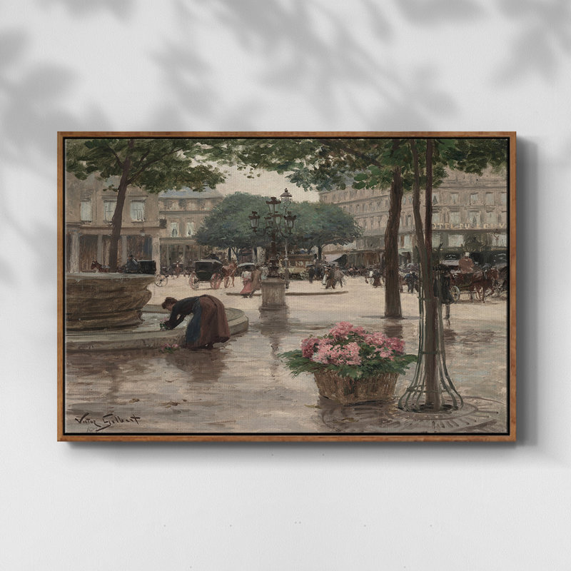 Paysage rétro-Dxxxv, H 27 po x l 41 po x P 2 po, Toile encadrée noyer flottant