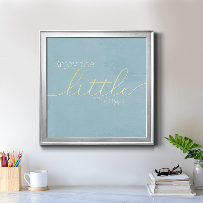 Enjoy the Little Things - Reproduction d'art textuel sur toile encadrée, H 34,5 po x l 34,5 po x P 1,5 po, Cadre argenté