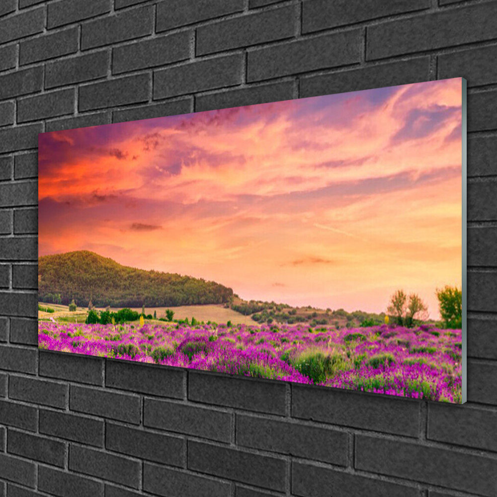 Glasbild Wiese Blumen Landschaft