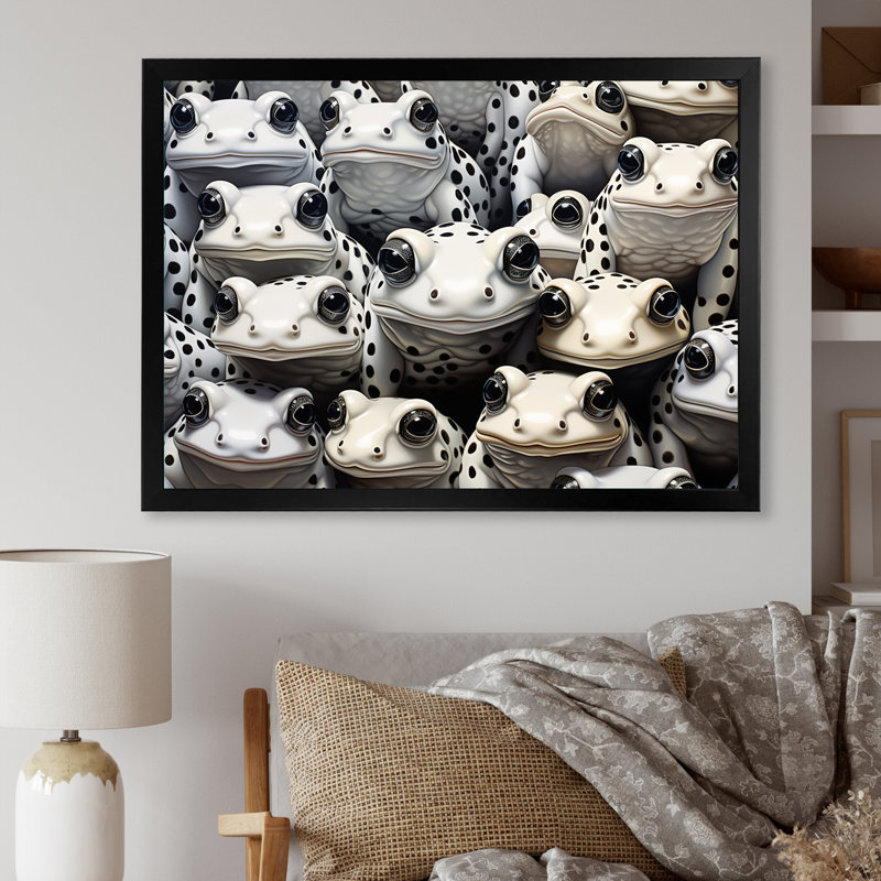 Noir et blanc Pop Art Frogs I, Cadre simple noir, H 16 po x l 32 po x P 1 po