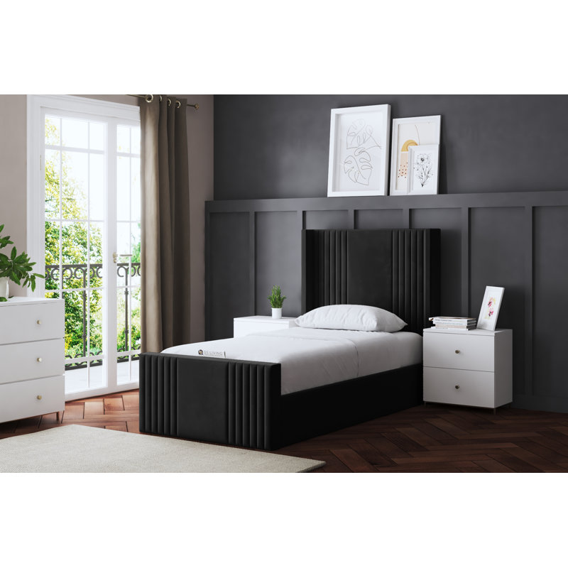 Elara Winged Panel Bed with Headboard, Black, Small Single (2'6)