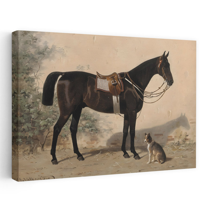 Dark Horse And Dog Classic Abstract Contemporary Dog Horse Portrait Landscape Wall Art Print by Mathieu - Wrapped Canvas Print