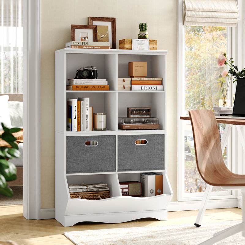 Elzo 45.7"H 8 Cube, Etagere Bookcase With 2 Fabric Bins