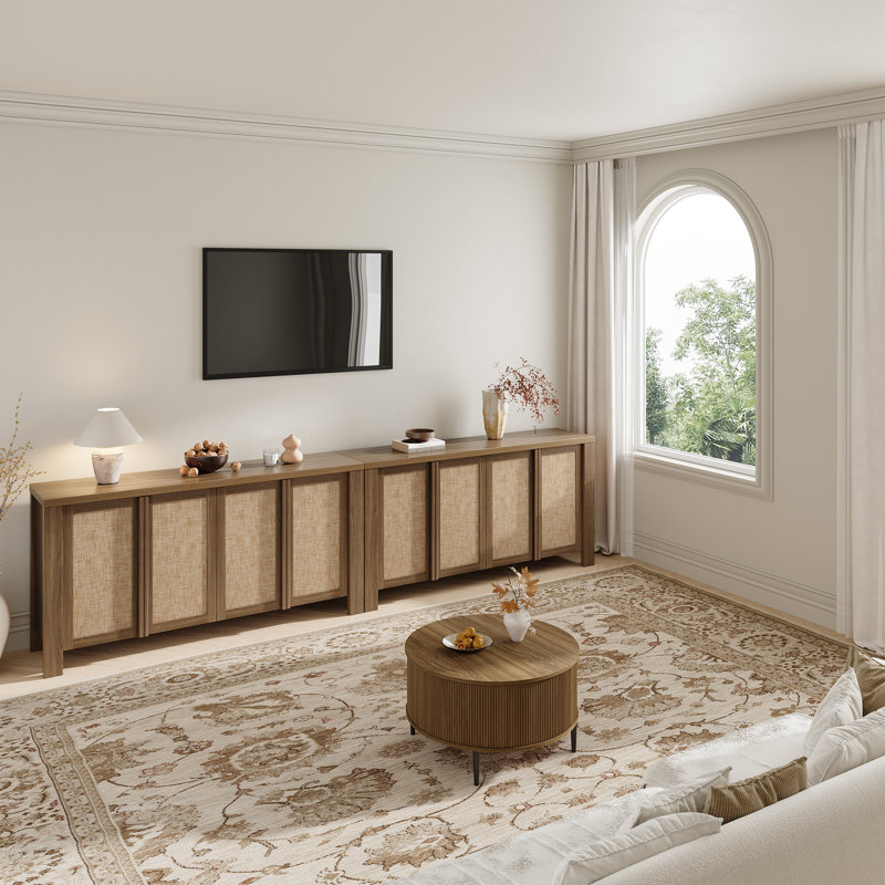 Retro Minimalism 63'' Wide Sideboard With Solid Wood Handle（set Of 2）, Brown