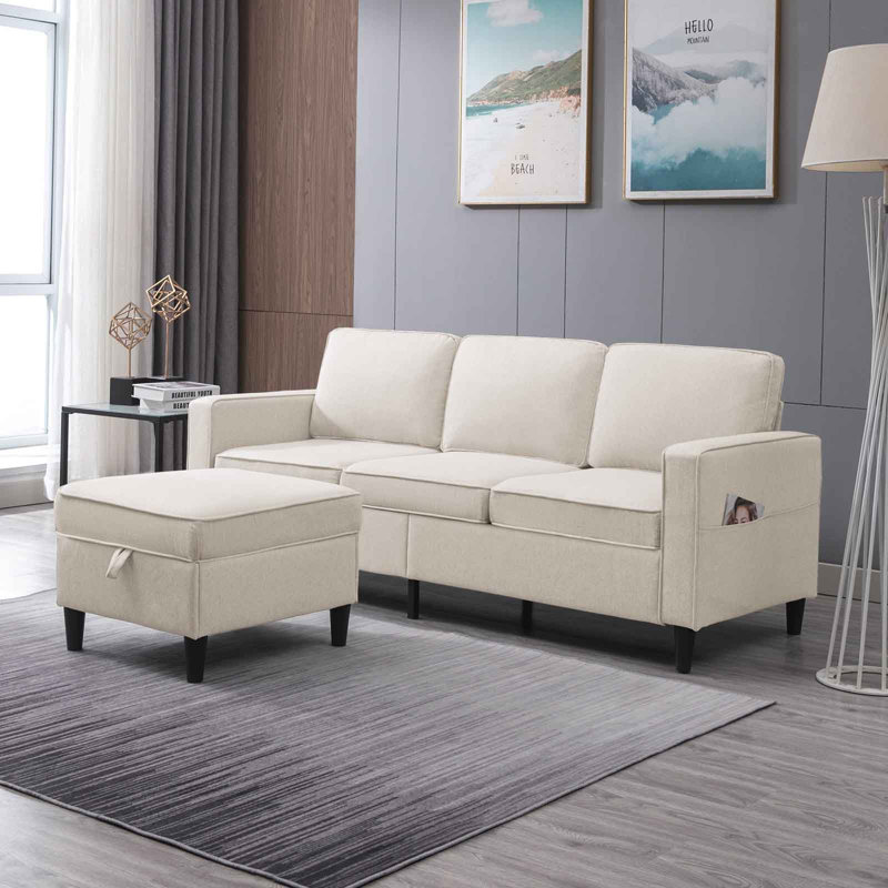 4 Seater Corduroy Sofa, Beige