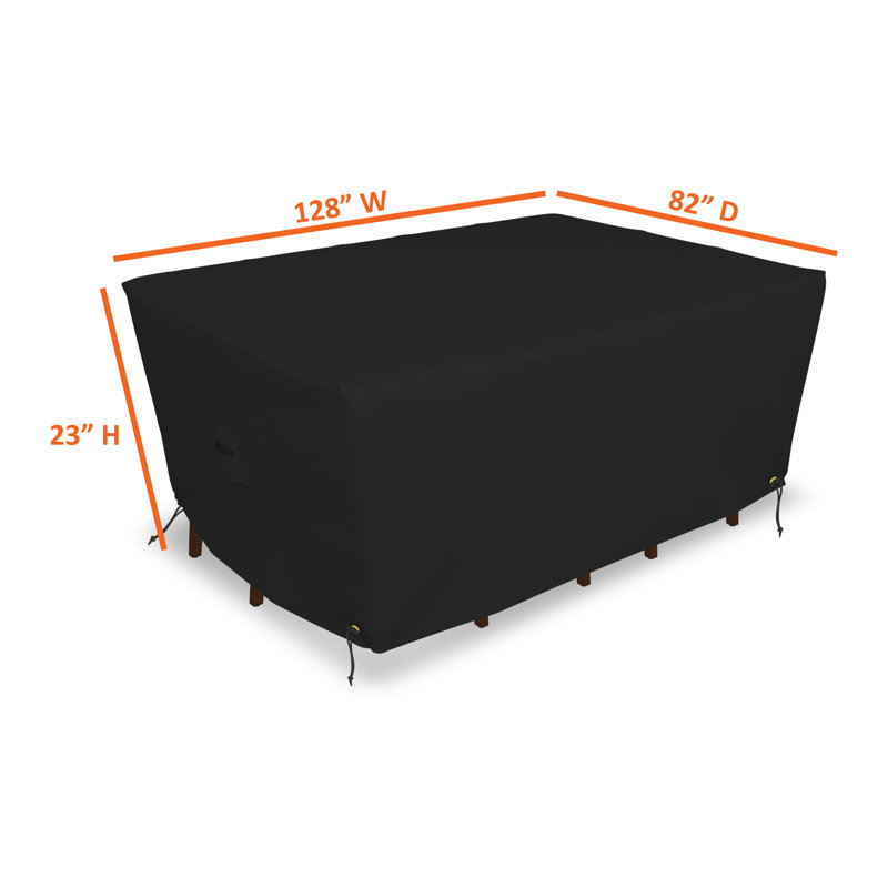 Housse rectangulaire pour table et chaises d'extérieur pour mobilier de patio avec évent et cordon de serrage, Noir