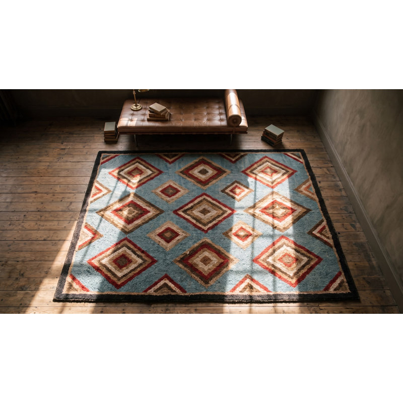 Tapis crocheté antique à motif d'art populaire