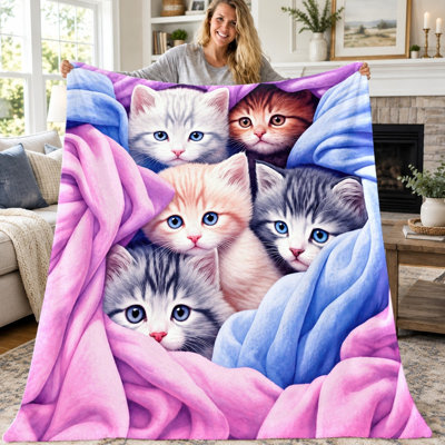 Couverture duveteuse à motif chaton (1 pièce), couverture en flanelle adorable, ultra douce, confortable, légère et chaude, idéale pour canapé, lit, salon, chambre, dortoir, bureau, voyage, décoration intérieure, couverture toutes saisons, cadeau