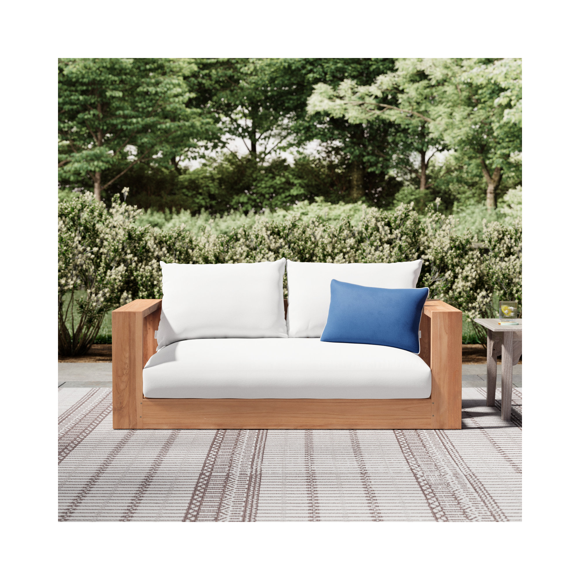 Gazel 63'' Wide Teak Loveseat with Cushions, White
