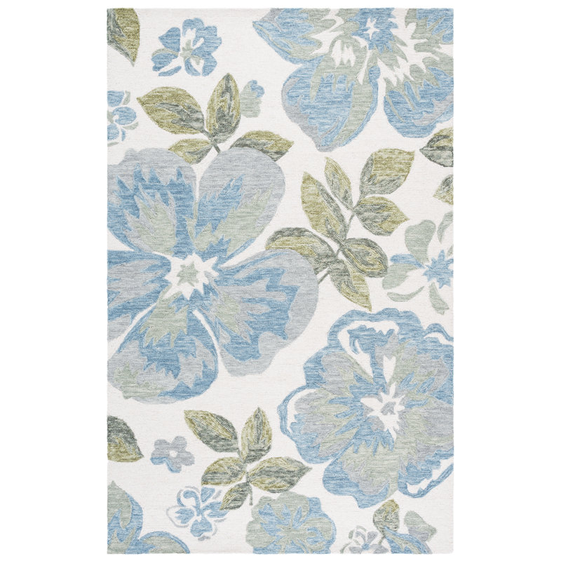 Laine touffetée à la main Jardin; Tapis d'intérieur floral en coton, Rectangle 4pi x 6 pi