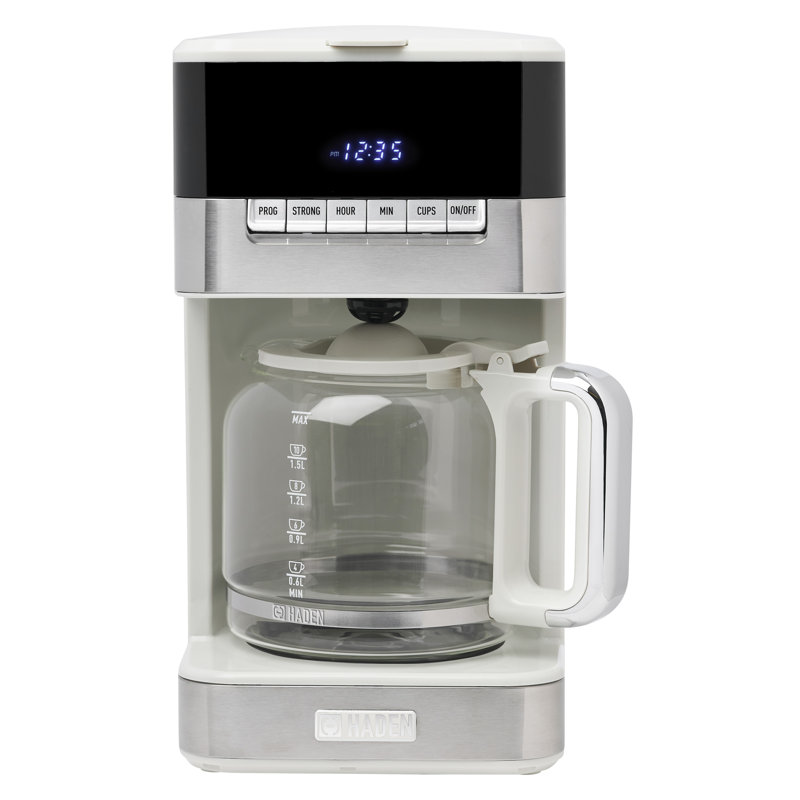 Cafetière numérique à goutte à goutte 12 tasses avec réglages HADEN, Ivoire / chrome