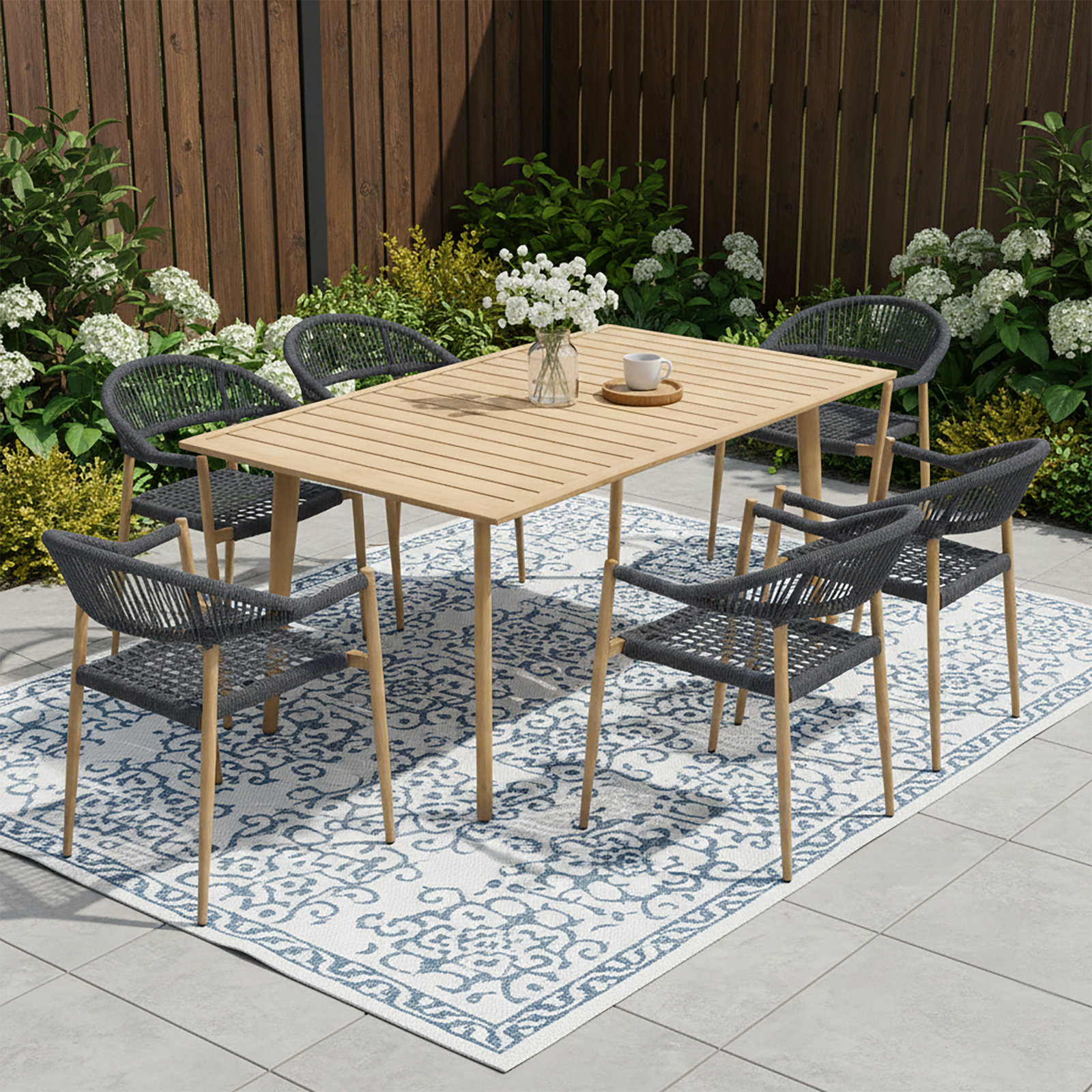 Oniel 67'' Rectangular 6 - Person Outdoor Dining Set