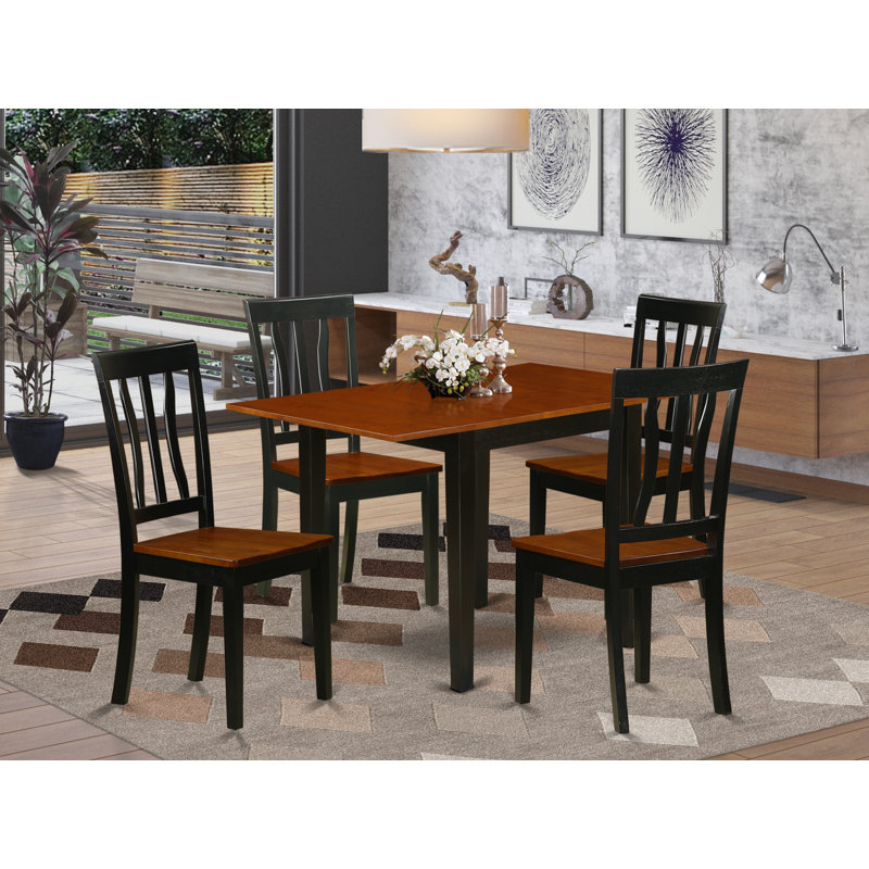 Solid Wood Top-Dining Room Set-Seats, Black/Cherry, Black/Cherry, 5 Pieces: 1 Table, 4 Chairs