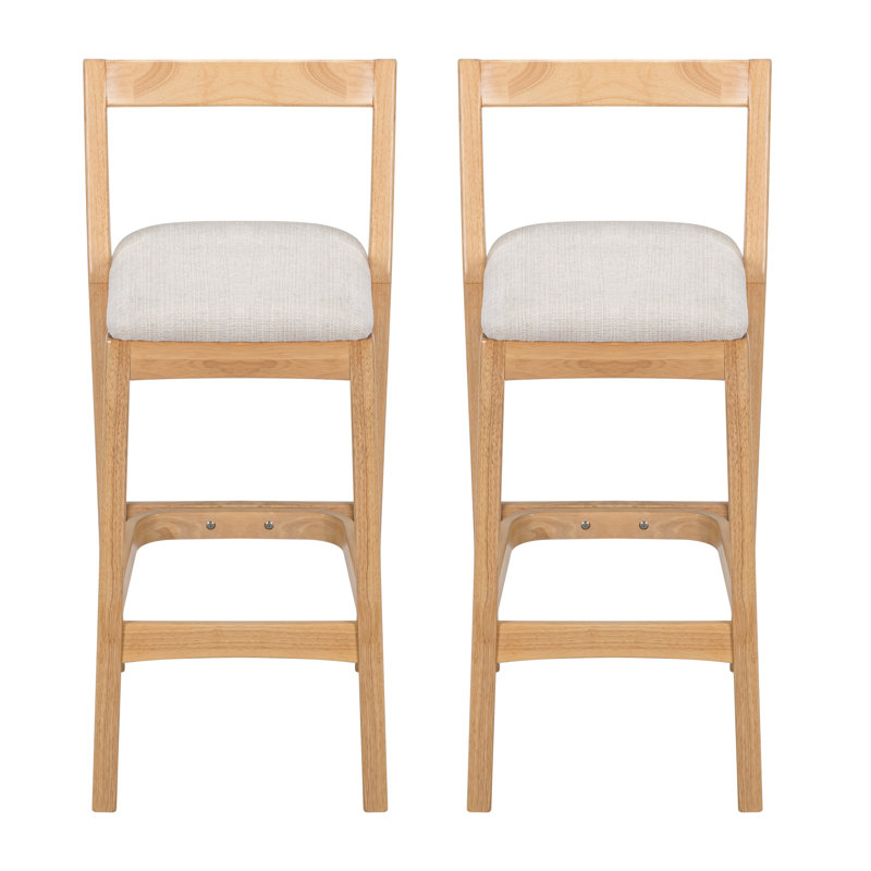 Tabouret de bar avec coussin rembourré et dossier bas Orlen, Siège beige / structure naturelle