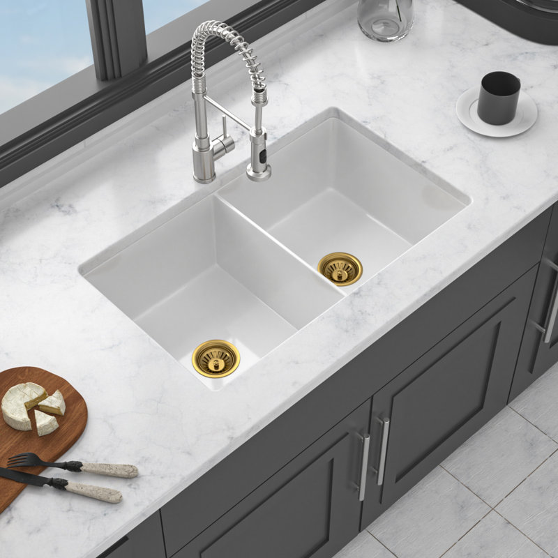 Évier double en céramique durable | Porcelaine blanche | Design moderne | Cuisine essentielle