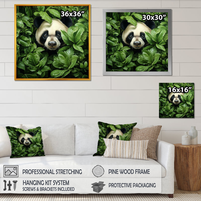 «Foliage Peekaboo Panda III», art mural animal panda, Toile tendue, H 16 po x l 16 po x P 1 po