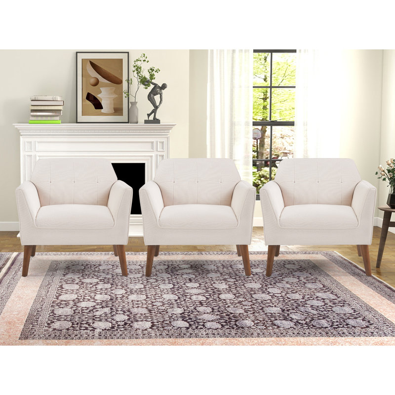 Hotaling 32.2" Wide Contemporary Upholstered Accent Chair With Solid Wood Frame, Beige