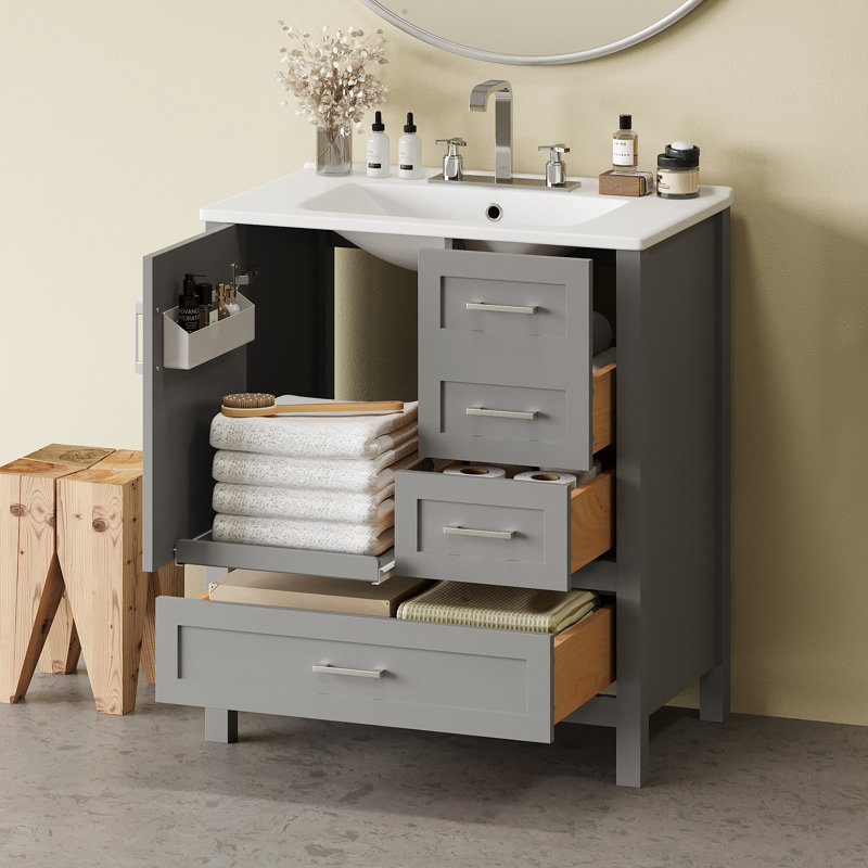 Meuble-lavabo simple 30 po avec comptoir en céramique, Gris / Argent