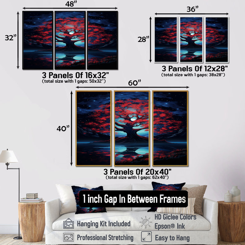 Titouan - Ensemble de décoration murale arbre chêne, H 28 po x l 36 po x P 1 po, Cadre flottant noir