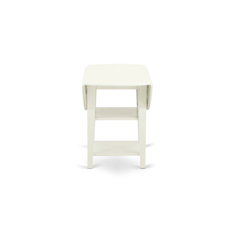 3 Piece Dining Table Set Contains a Round Dinner Table with Dropleaf & Shelves and 2 Light Beige Linen Fabric Upholstered Chairs, Linen White