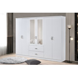 White 6 Door 2 Drawer Mirrored Wardrobe With Chrome Handles