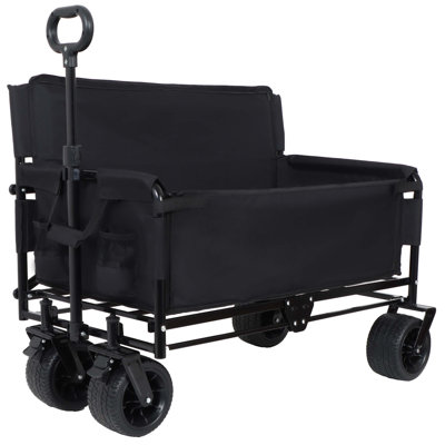 Chariot pliable convertible 3-en-1 avec banquette et rangement grande capacité pour le camping, la plage, le jardin et les sports.