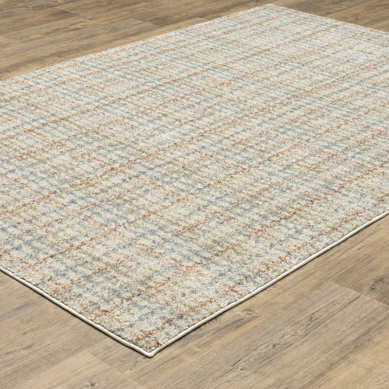 Genesis Distressed Plaid Blue/Rust Area Rug, Rectangle 5'3" x 7'