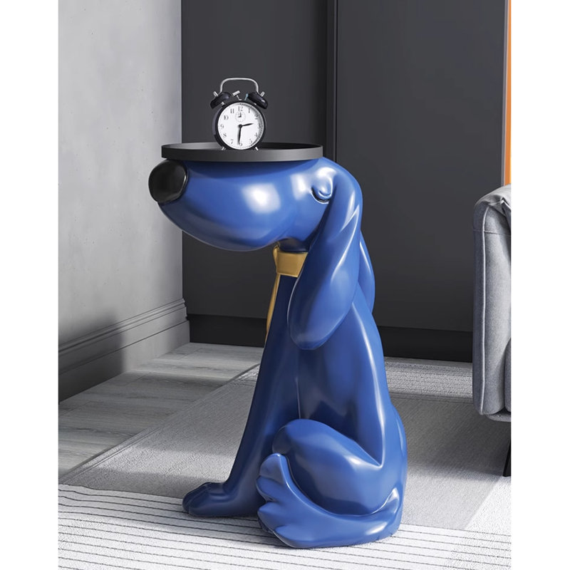 Ornement pour grand chien en résine avec plateau, Bleu