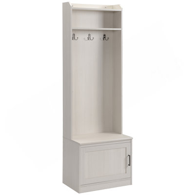 Rustic Hall Tree With Shoe Storage Bench, Entryway Bench With Coat Rack, Accent Coat Tree With Storage Shelves For Hallway, Mudroom, White Wood Grain