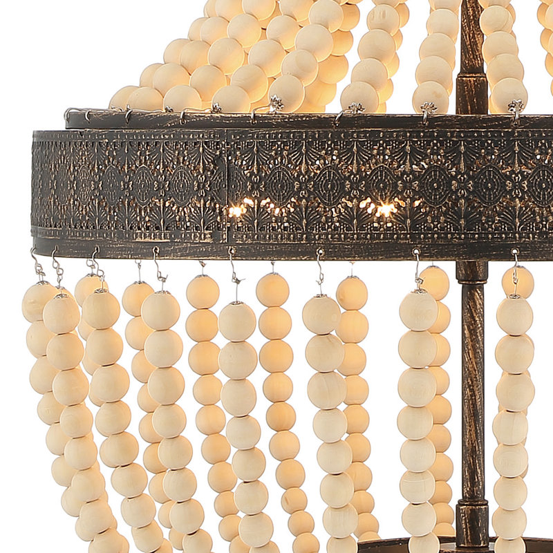 Gerde 5-Light Empire Solid Wood Bead Chandelier, Black/Gold