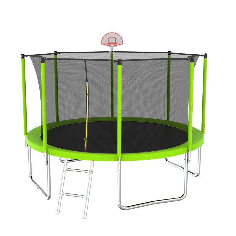 Green 12ft Trampoline with Safety Enclosure and Ladder