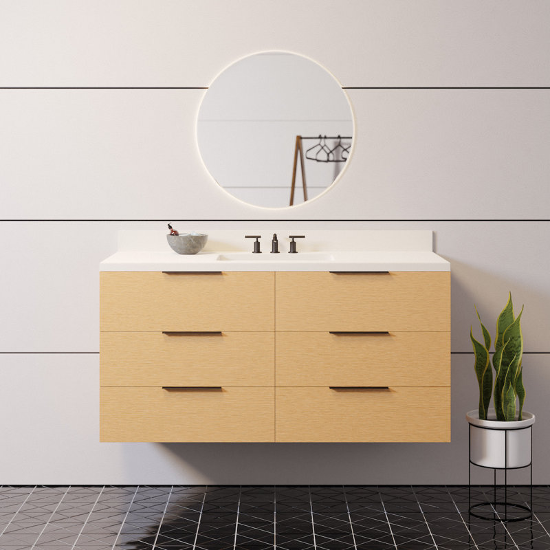 Mitchell 48'' Single Bathroom Vanity with Top, Blonde Wood, Matte White Quartz