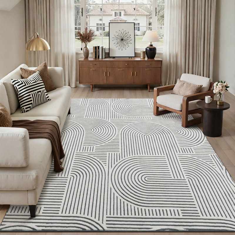 Tapis géométrique moderne pour le salon Rove, Noir, Rectangle 4pi x 6 pi