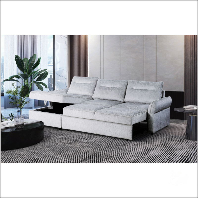 Canapé-lit gris Montana avec rangement spacieux, parfait pour la vie moderne et pour optimiser l'espace.