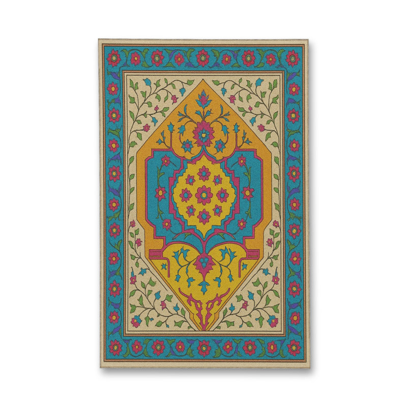 Tapis bleu tissé à envers lavable traditionnel Mosso, 4'11" x 9'10"