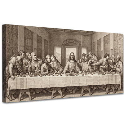 The Last Supper Canvas Wall Art, Neutral Modern Christian Wall Decor for Dining Room, Pencil Sketch Picture Vintage Gallery Wrapped Artwork, Ready to Hang, 24x47 inches