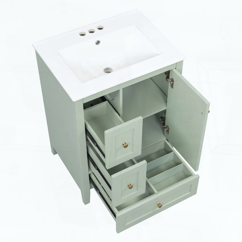 Meuble-lavabo de salle de bain de 24 pouces avec rangement, Vert (vieux SKU)