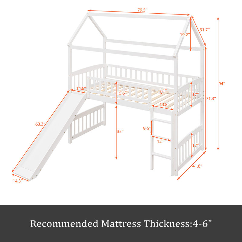 Alaiyah Kids Twin Loft Bed, White