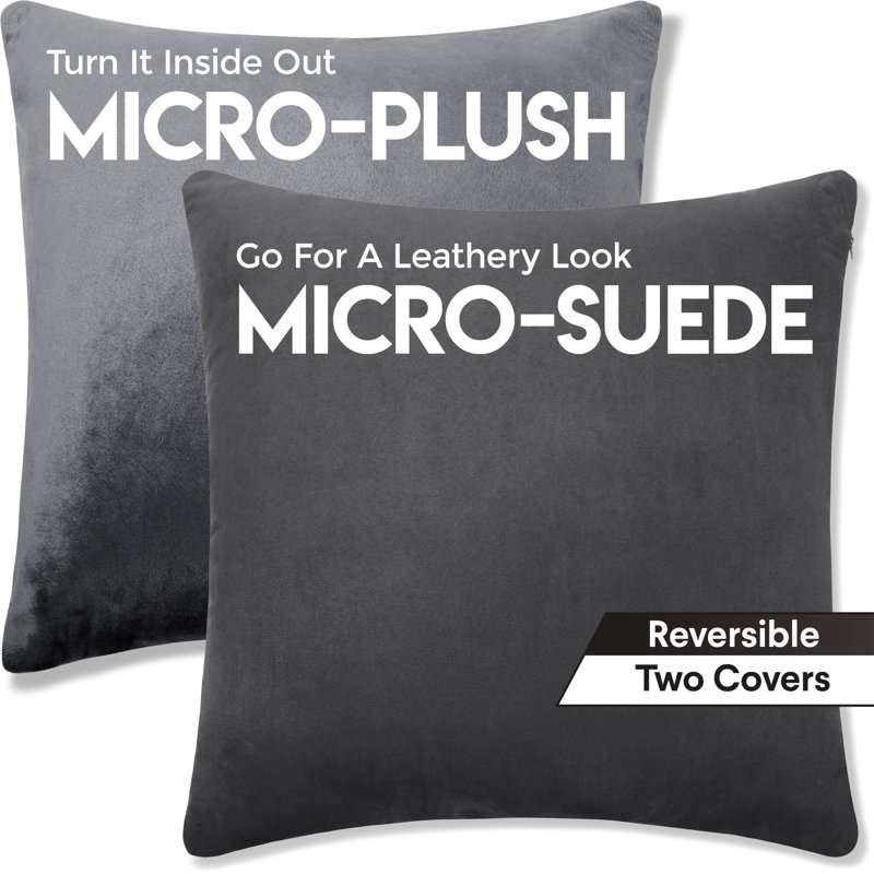 Microsuede Outdoor Reversible Throw Pillow, Iron Grey, 18" x 18", Pillow Cover Only - No Insert
