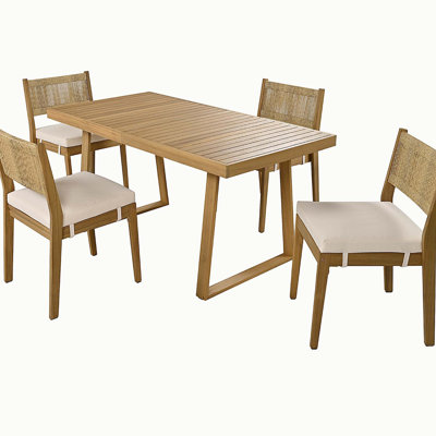 Ensemble de table de salle à manger et de chaises multi-personnes en bois d'acacia, coussins épais, convenant au balcon, à la cour et au jardin