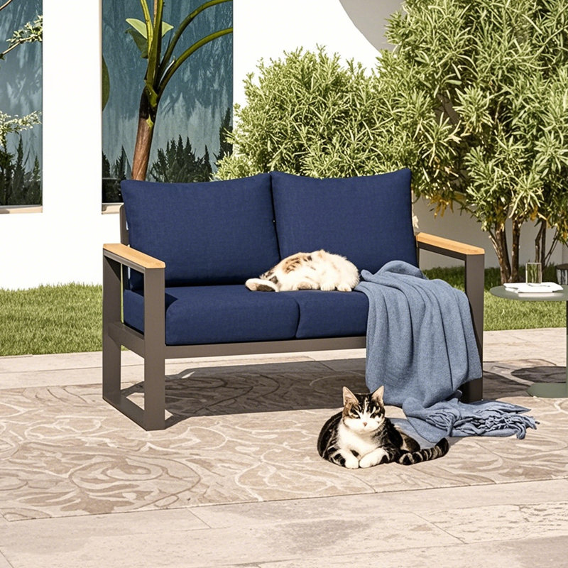 Outdoor Aluminum Loveseat With Olefin Cushions, Navy