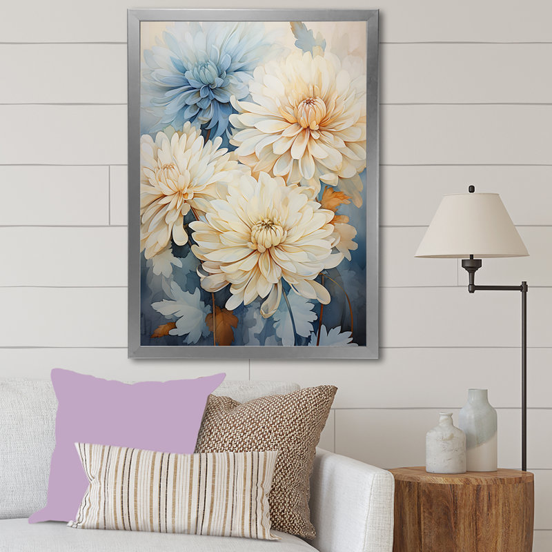Minimalisme des mamans, peinture en bleu et or II sur toile, Cadre simple argenté, H 20 po x l 12 po x P 1 po