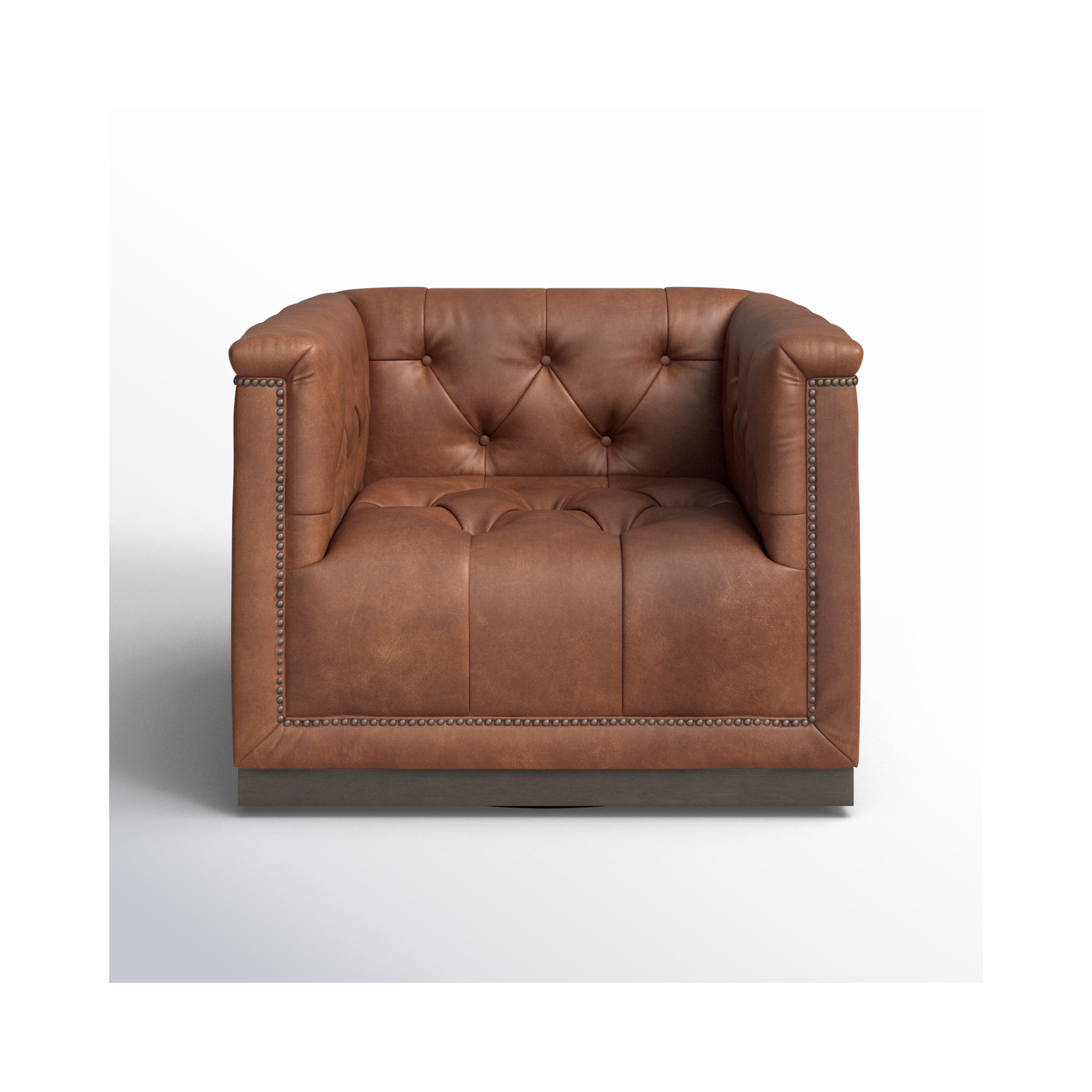 Byer Upholstered Swivel Accent Chair, Heirloom Sienna/Dark Brown Genuine Leather