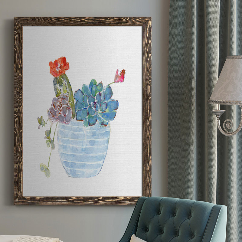 «Cactus and Succulent Blooms I», reproduction d'art sur toile, H 43,5 po x l 31,5 po x P 1 po, Noyer