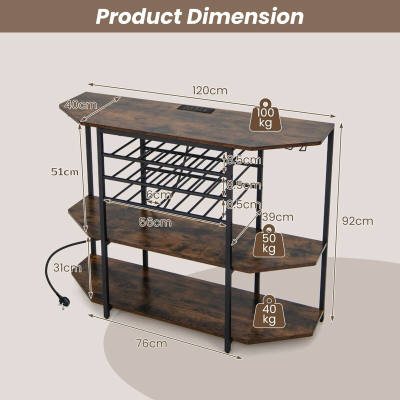 Ajayi Floor Wine Bottle & Glass Rack, Brown