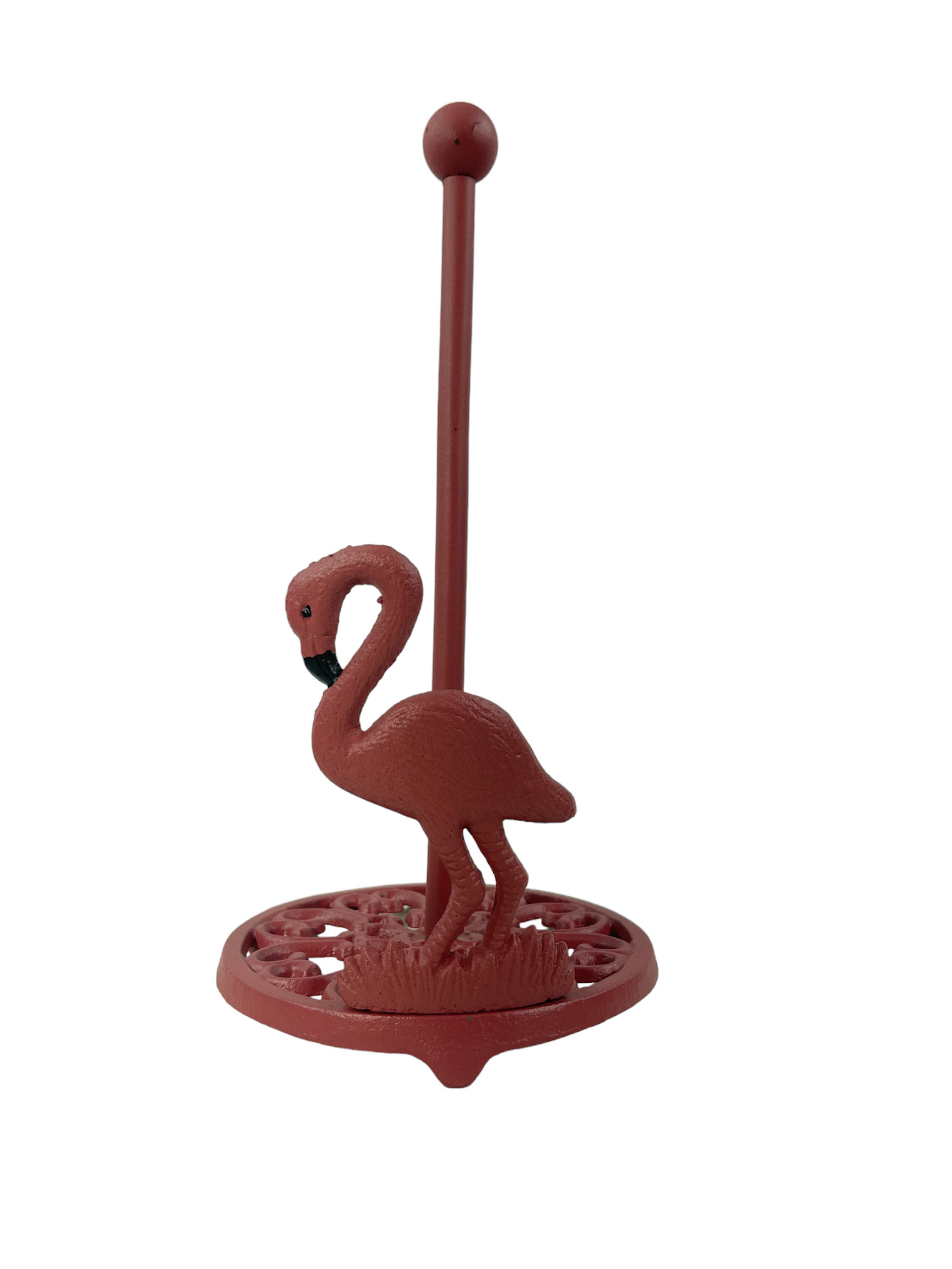 Cast Iron Pink Flamingo Tropical Beach Coastal Vibes Freestanding Weighted Base Paper Towel Holder Bay Isle Home